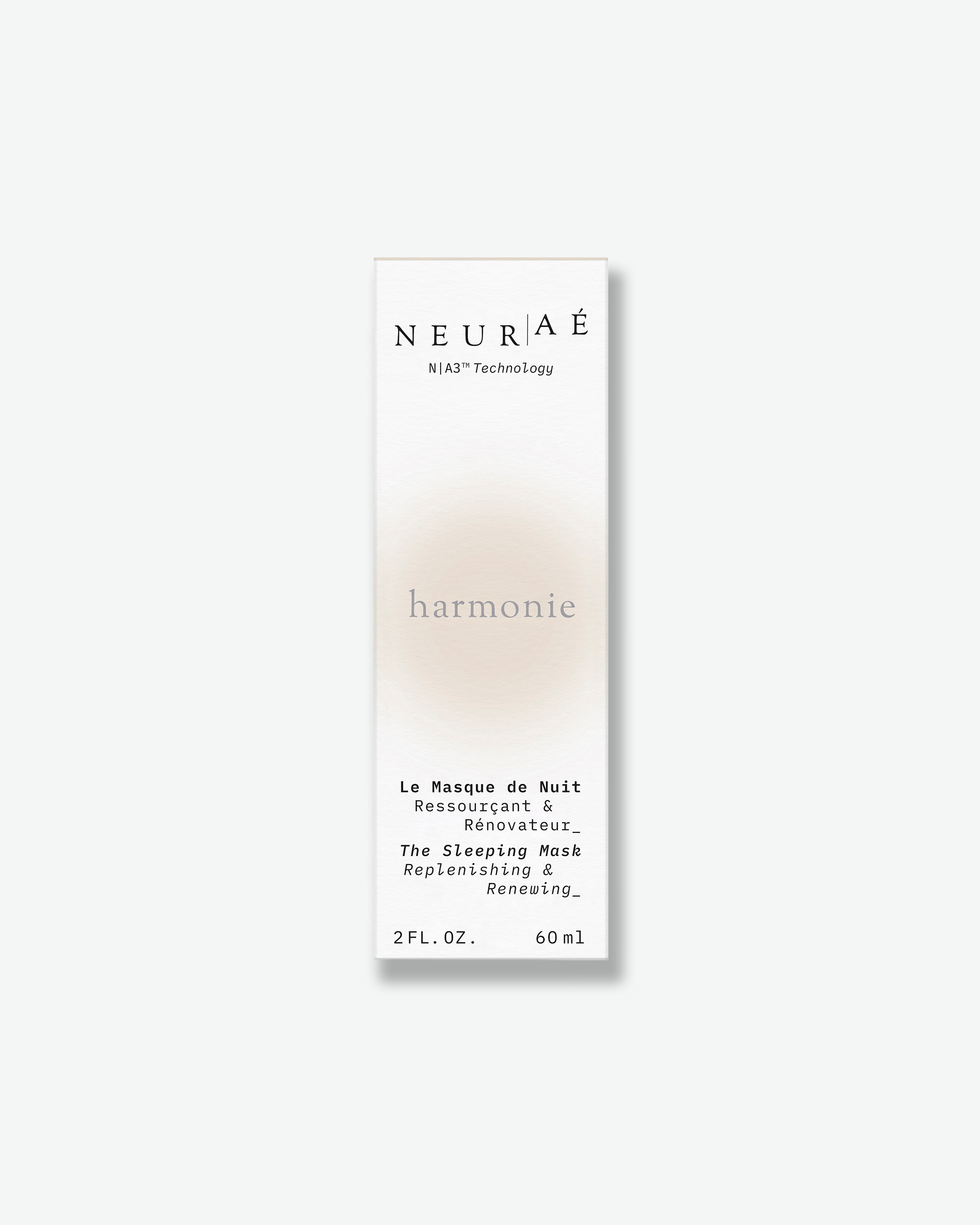 Neurae Harmonie The Sleeping Mask retail packaging box isolated on a plain white background.