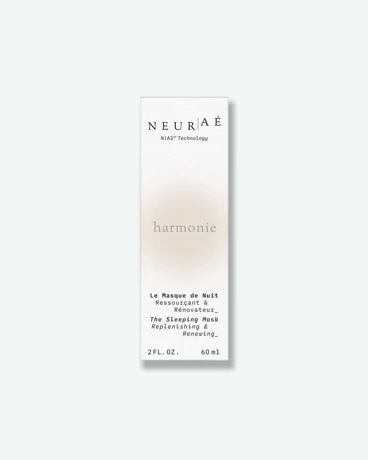 Neurae Harmonie The Sleeping Mask retail packaging box isolated on a plain white background.