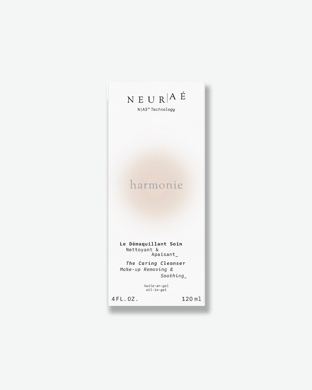Neurae Harmonie The Caring Cleanser retail packaging box isolated on a plain white background.