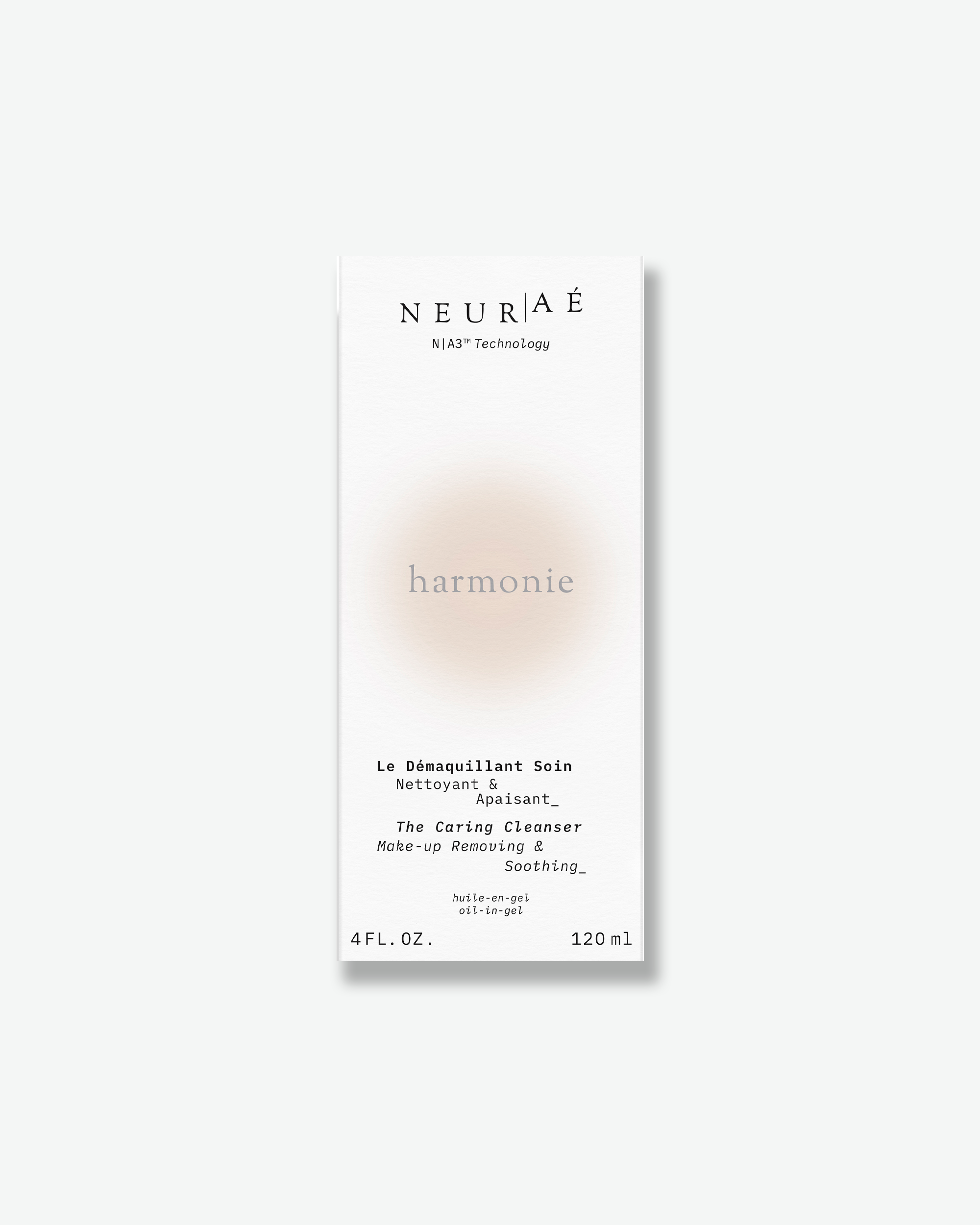 Neurae Harmonie The Caring Cleanser retail packaging box isolated on a plain white background.