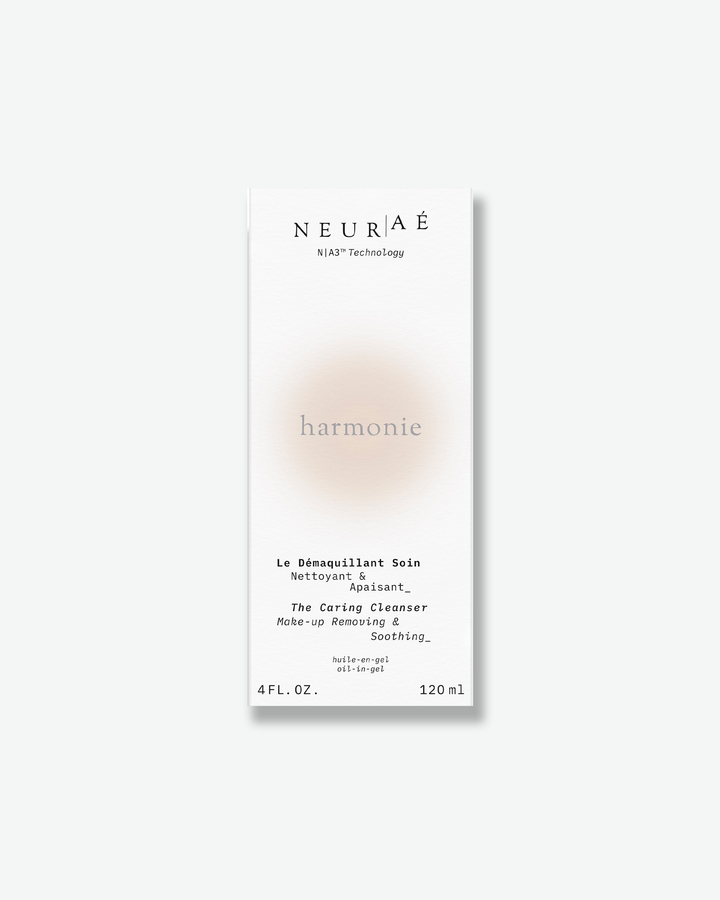 Neurae Harmonie The Caring Cleanser retail packaging box isolated on a plain white background.