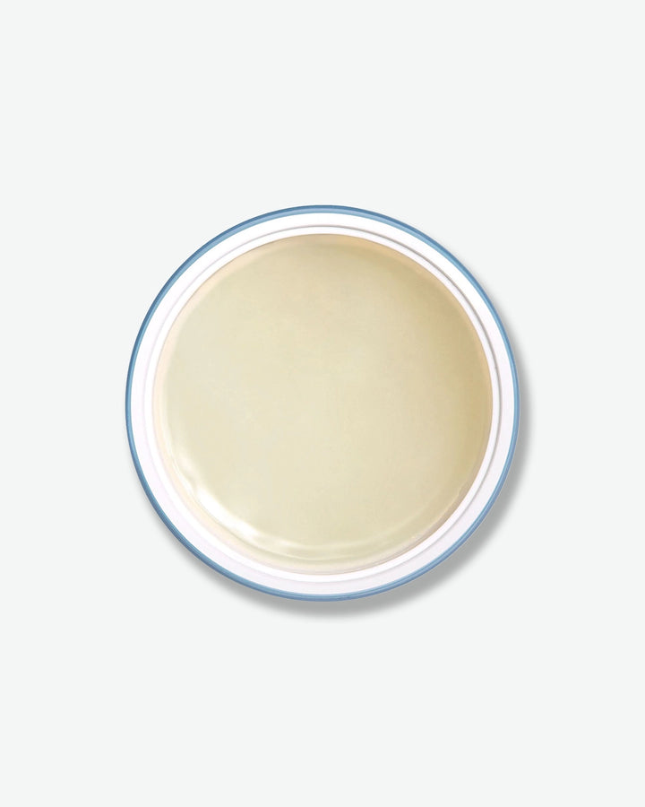 Round container with blue rim on a white background