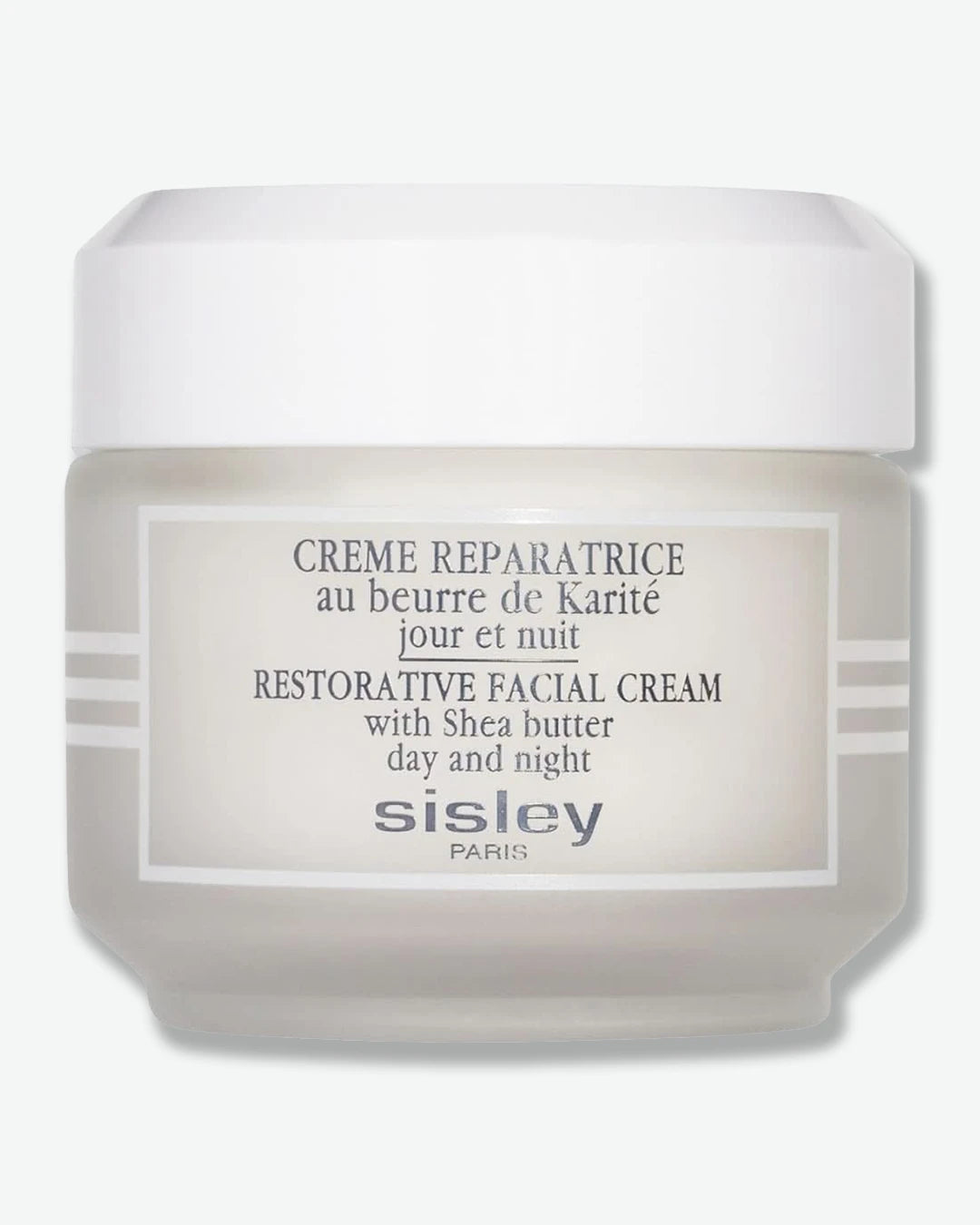Sisley Restorative Facial Cream jar with a white lid on a white background