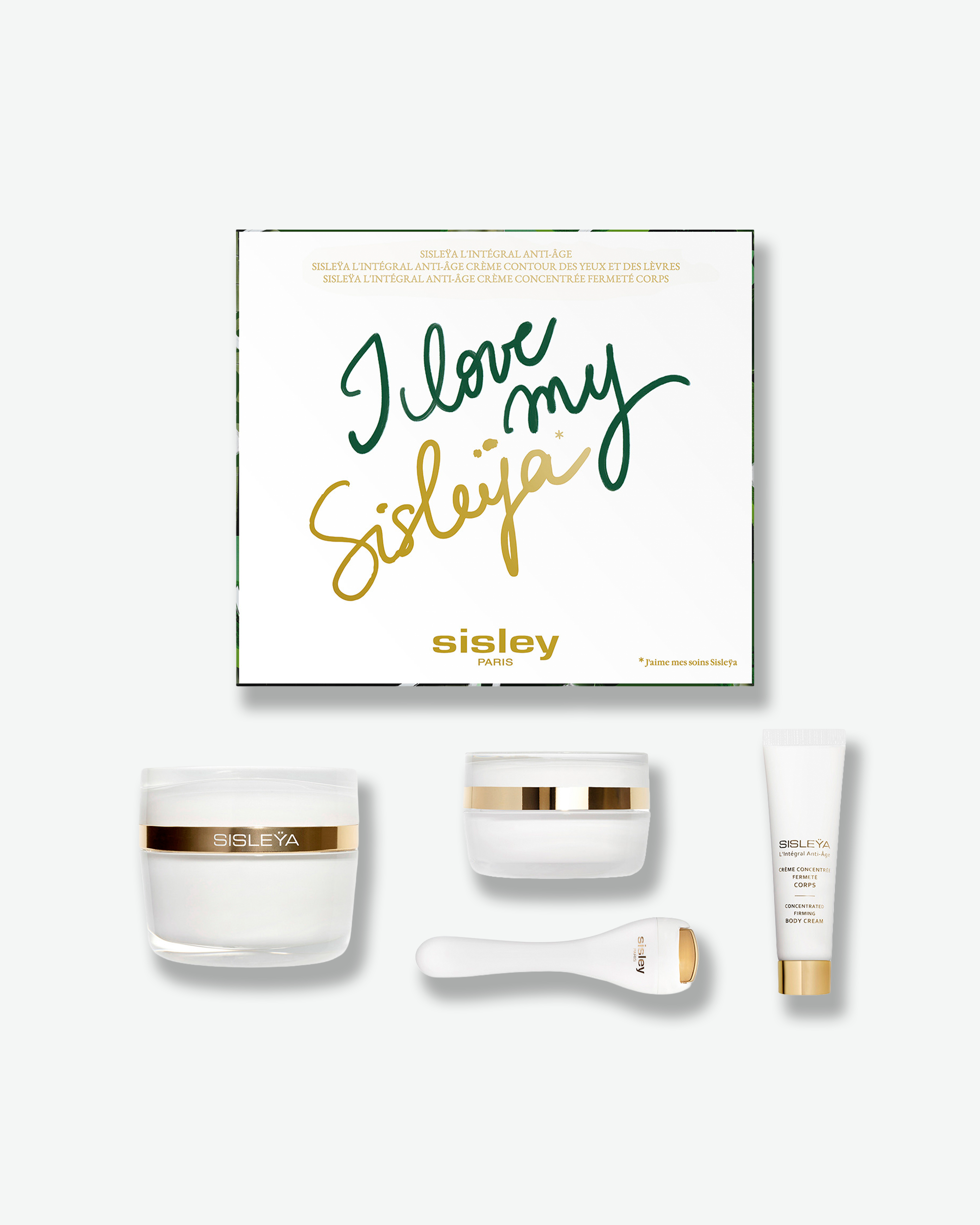 Sisley skincare gift set featuring a white gift box with green and gold lettering.