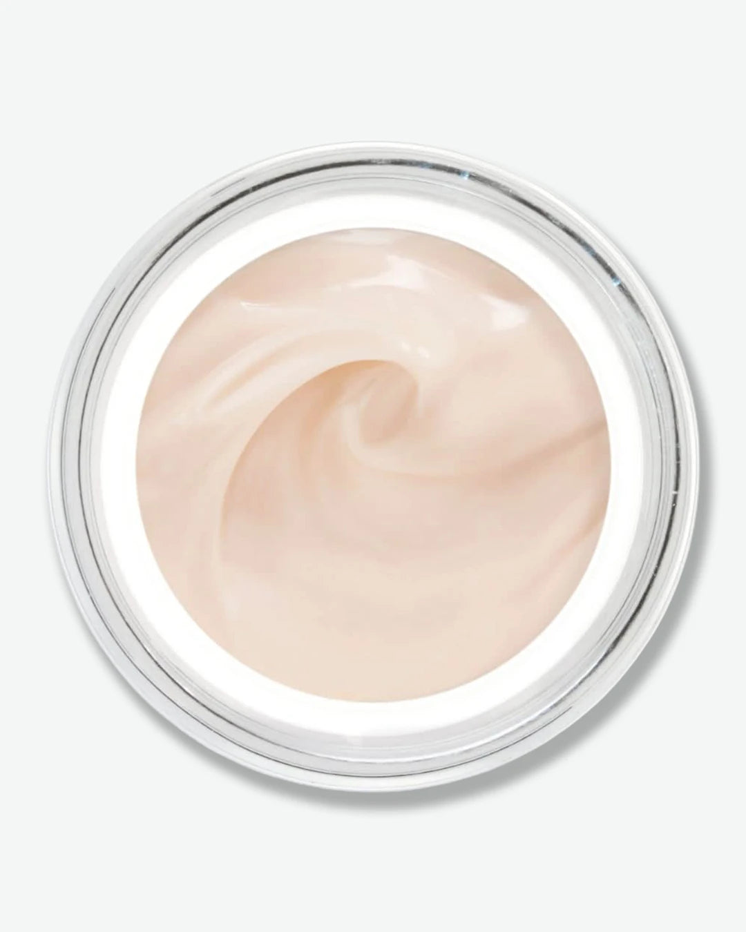 A top-down view looking into an open jar of Sisleÿa L'Intégral Anti-Âge Fresh Gel Cream, showcasing the smooth, pale peach-pink gel-cream texture swirled inside.