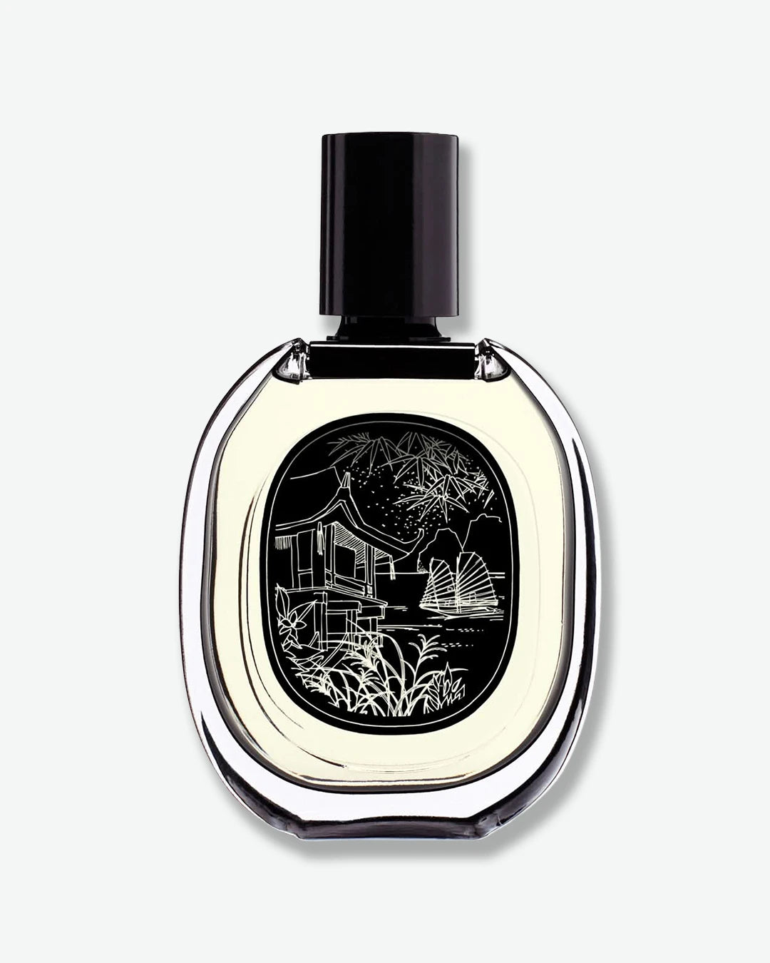 Perfume bottle with artistic design on a white background