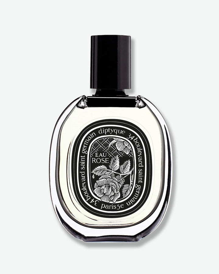 Diptyque Eau Rose perfume bottle on a white background
