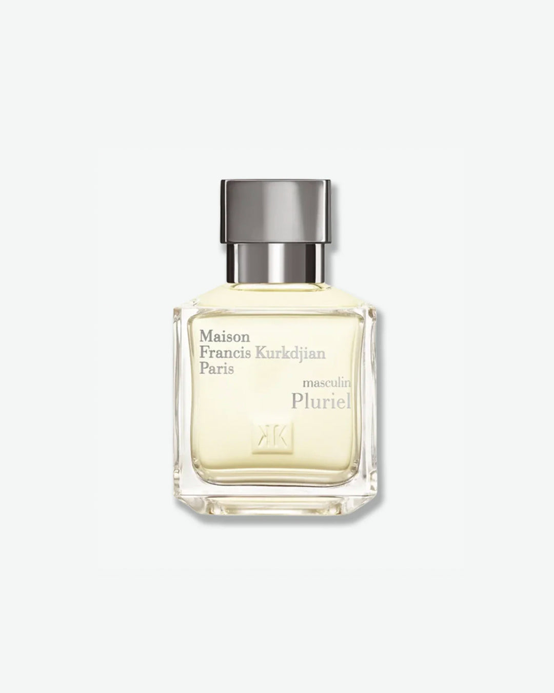 Perfume bottle with a silver cap on a white background