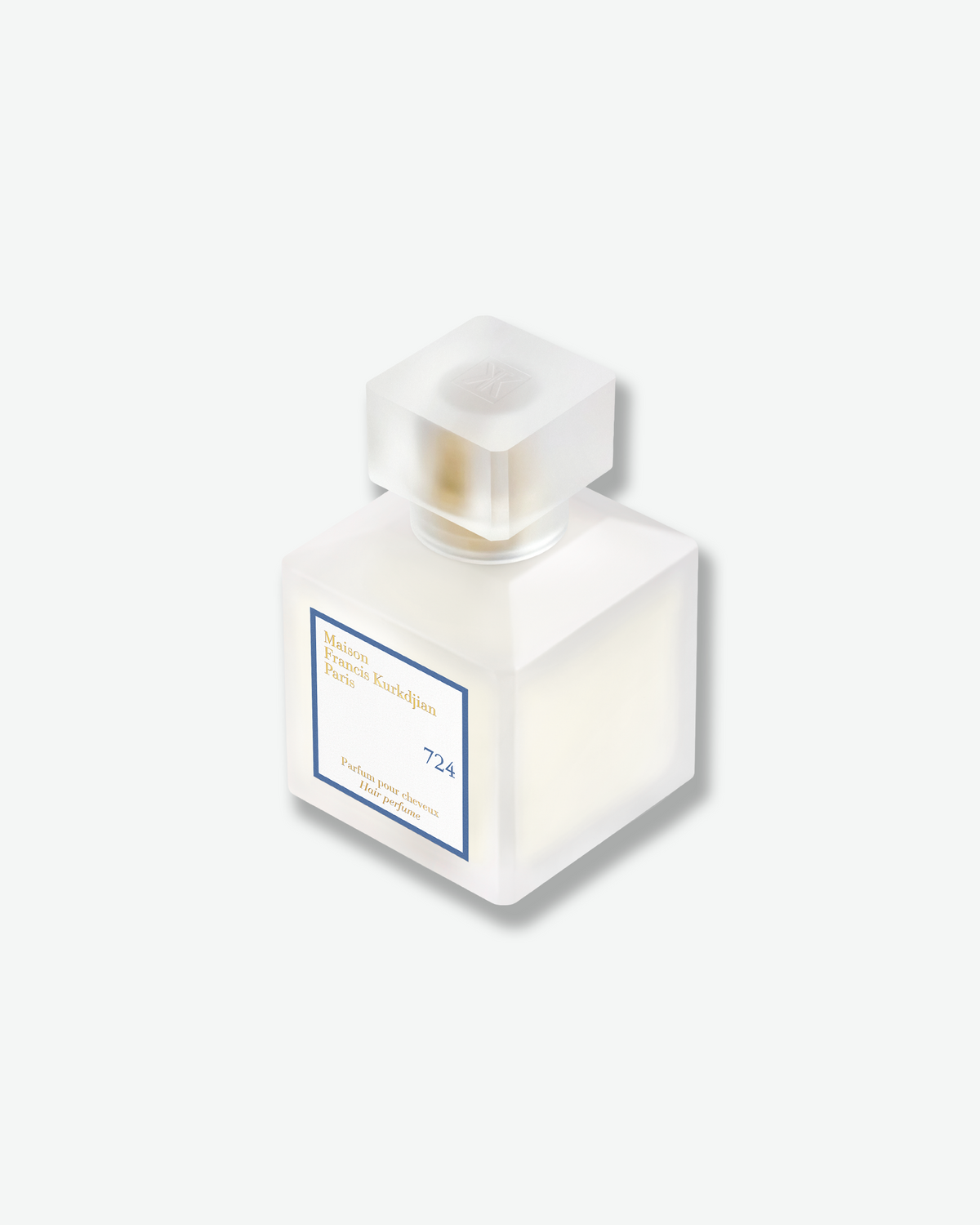 Maison Francis Kurkdjian 724 Hair Perfume in a frosted glass bottle with square cap, shown at an angle.