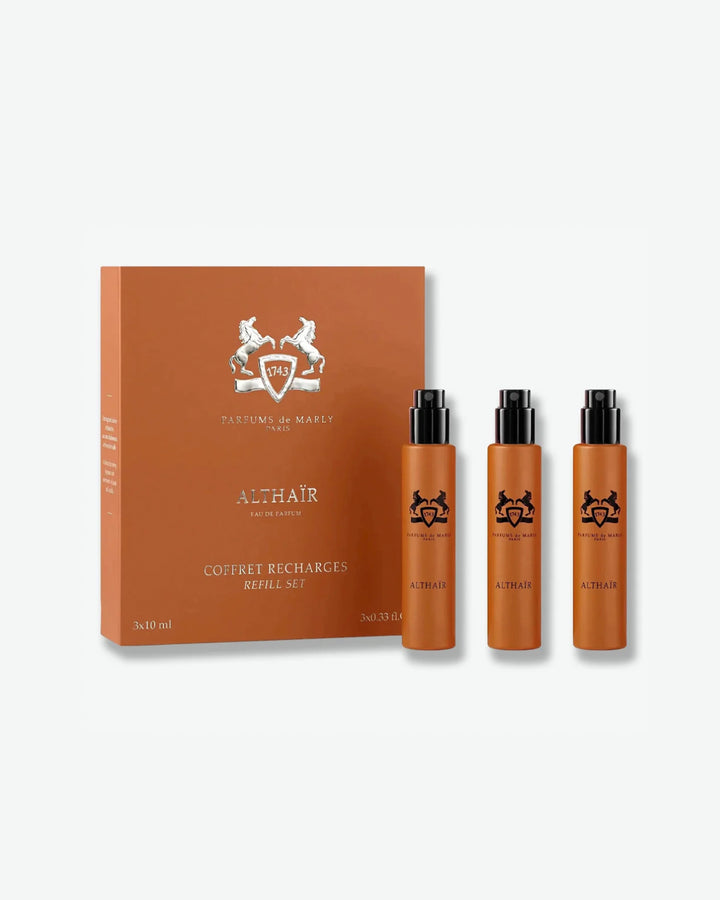 Orange refill set with three bottles and a box on a white background