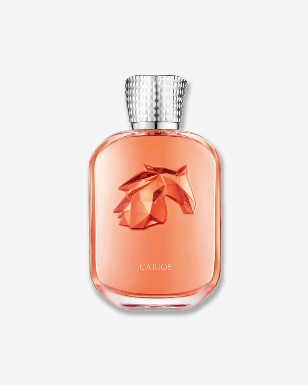 Perfume bottle with a silver cap on a white background
