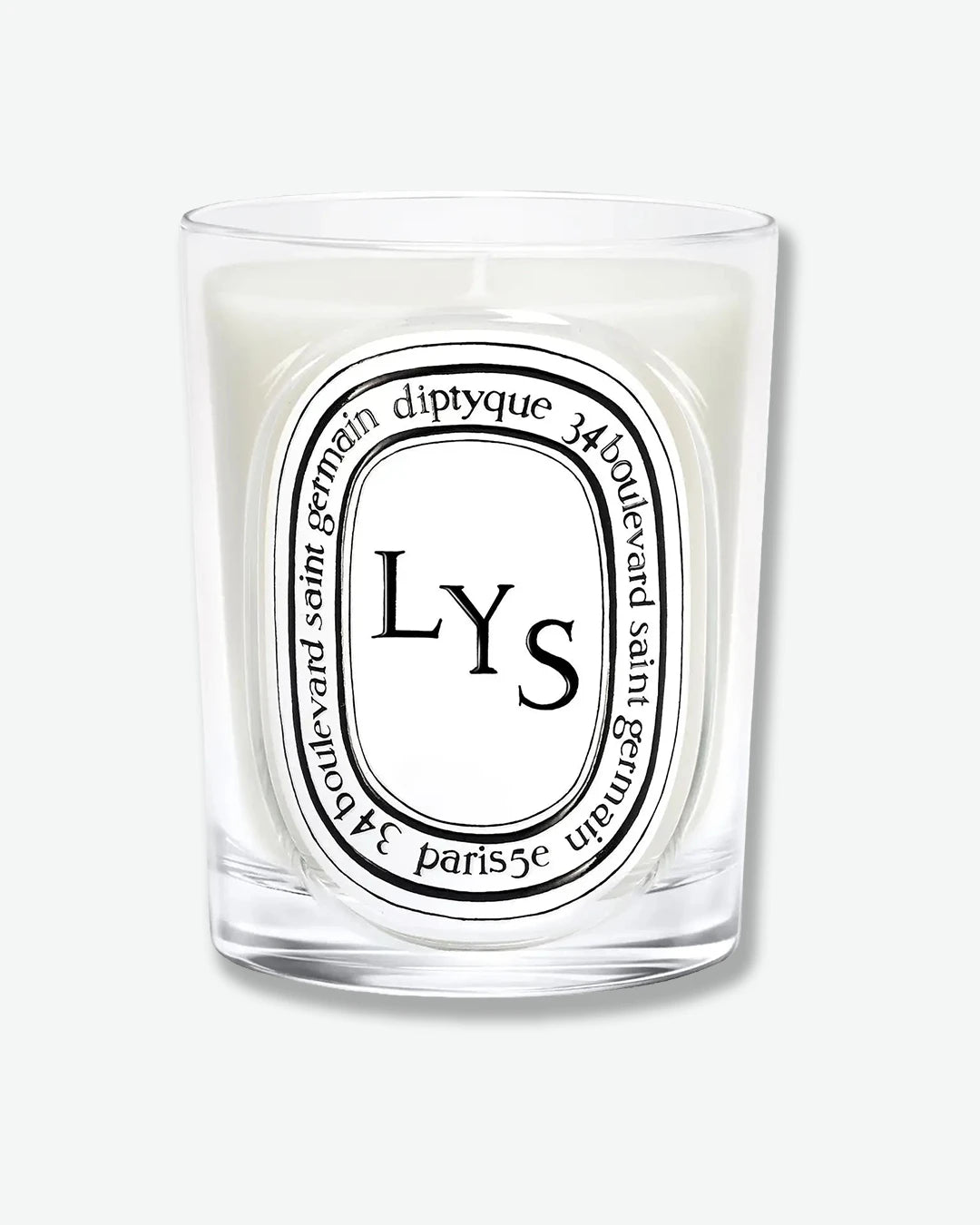 Diptyque candle labeled 'LYS' on a white background