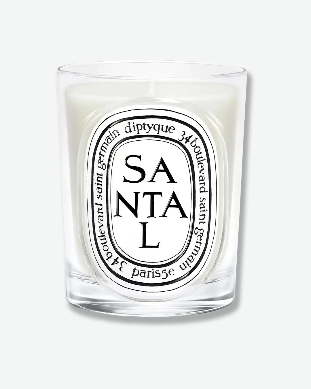 Diptyque Santal candle on a white background