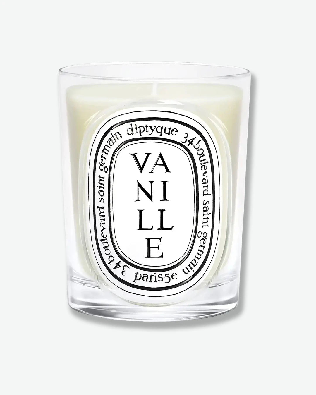 Diptyque Vanille candle on a white background