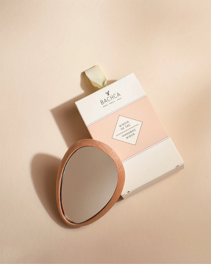 Wooden Hand Mirror with Cotton Pouch