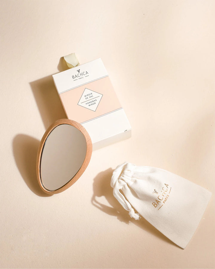 Wooden Hand Mirror with Cotton Pouch