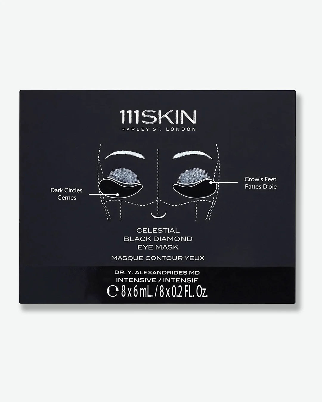 111SKIN Celestial Black Diamond Eye Mask packaging marked as 8 per box on a white background