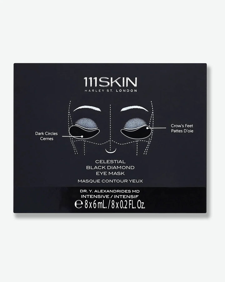 111SKIN Celestial Black Diamond Eye Mask packaging marked as 8 per box on a white background
