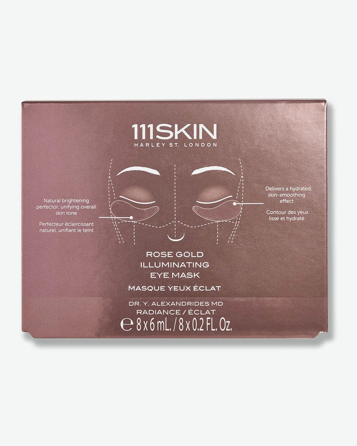 111SKIN Rose Gold Illuminating Eye Mask packaging box indicating 8 masks per box against a white background