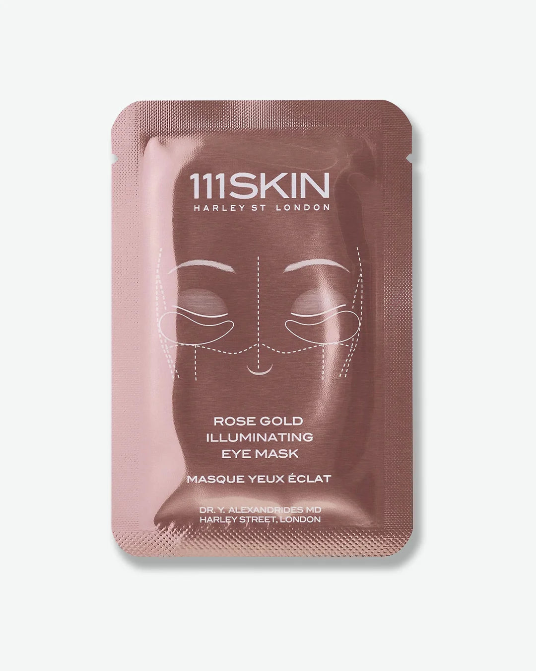 A single rose gold eye mask packaging with 111SKIN branding on a white background