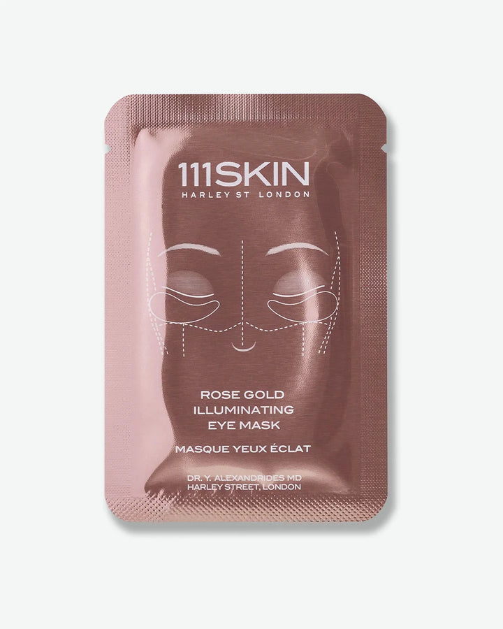 A single rose gold eye mask packaging with 111SKIN branding on a white background