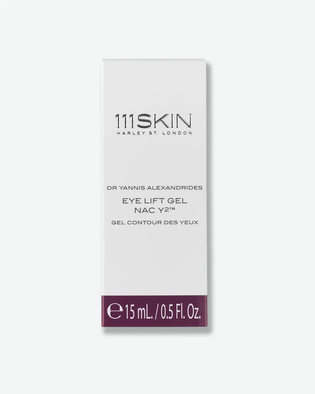 White packaging box of111SKIN eye lift gel on a white background