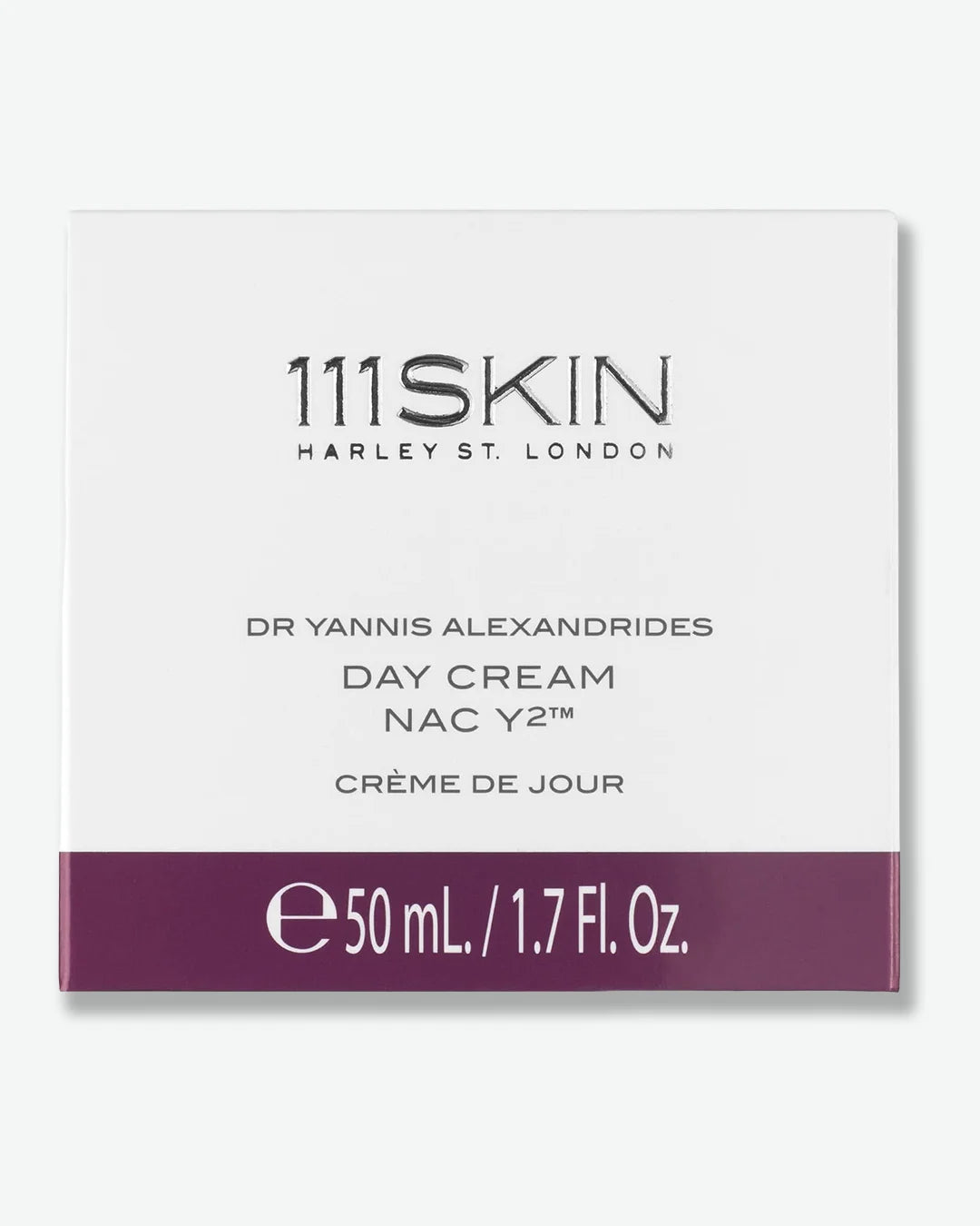 111SKIN day cream white box packaging with branding and product details on a white background