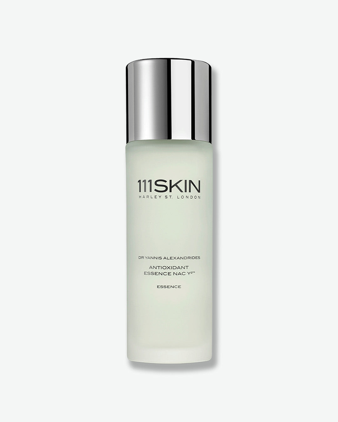 Skincare bottle with silver cap on a white background