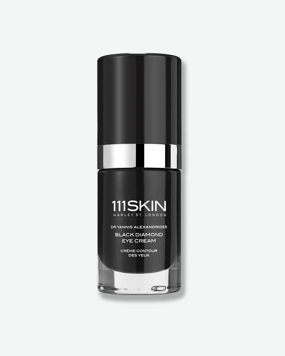 Black 111Skin Black Diamond eye cream bottle with a black cap on a white background