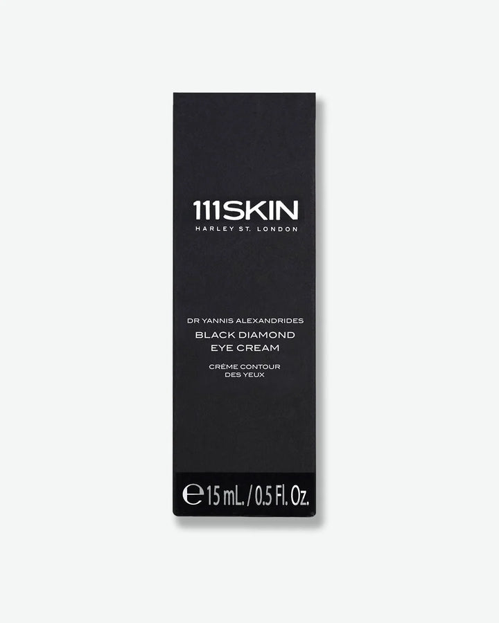 Black packaging box of 111SKIN Black Diamond Eye Cream on a white background