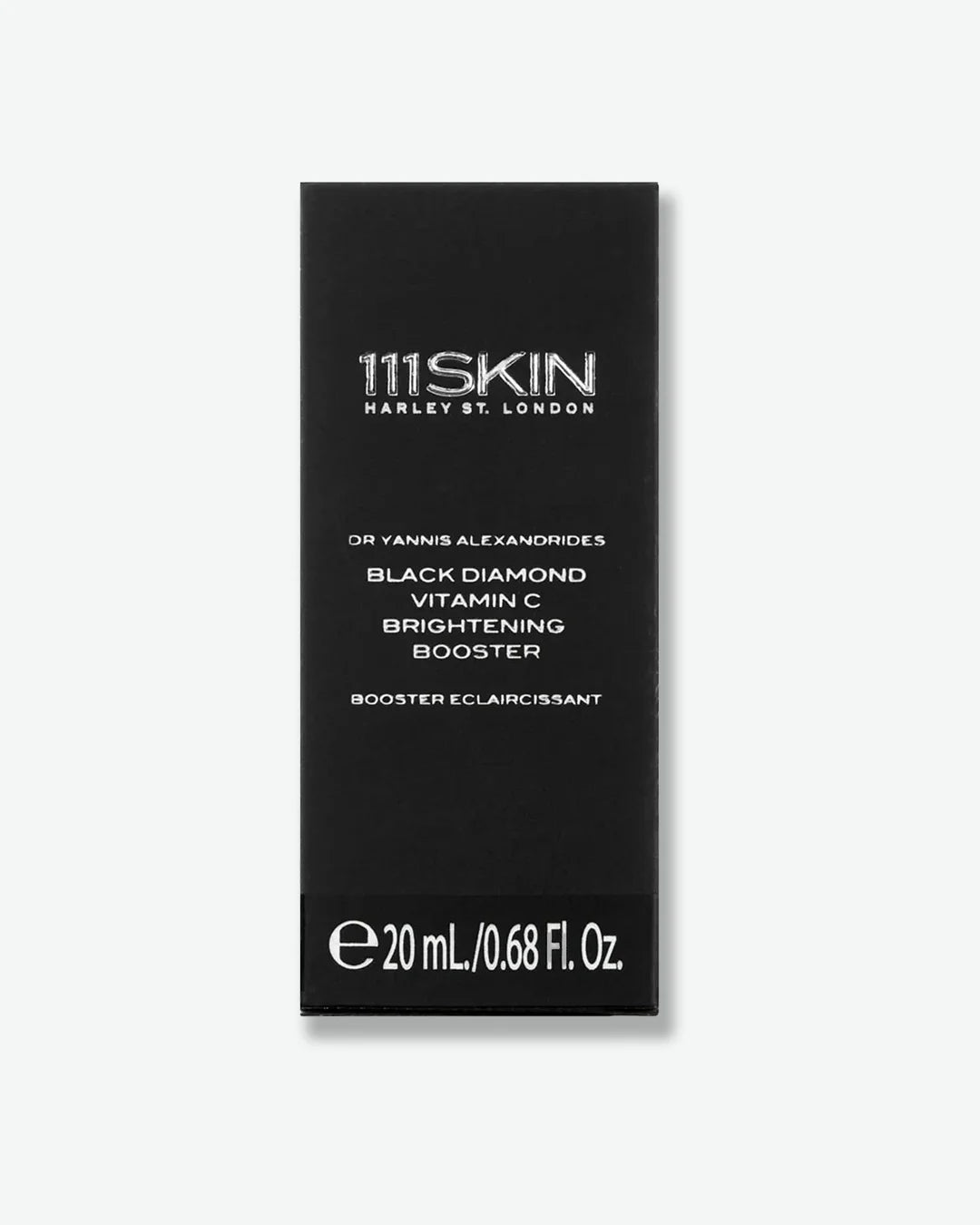 Black packaging box of 111SKIN Black Diamond Vitamin C Brightening Booster on a white background