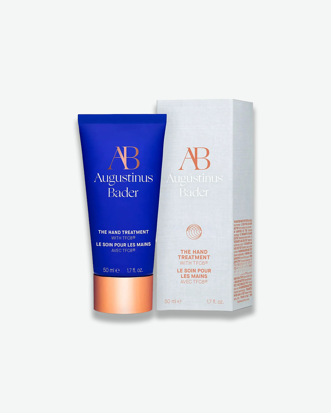 Augustinus Bader hand treatment cream and packaging on a white background