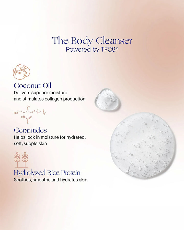 Product packaging with text about ingredients and benefits on a gradient background