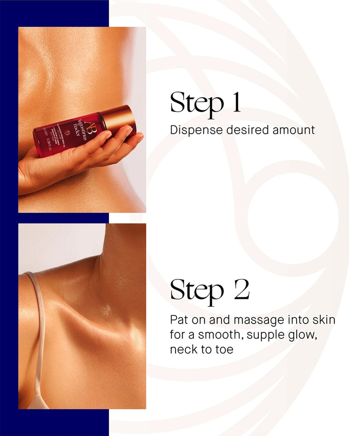 Instructions for using a skincare product with text and images of skin care application.
