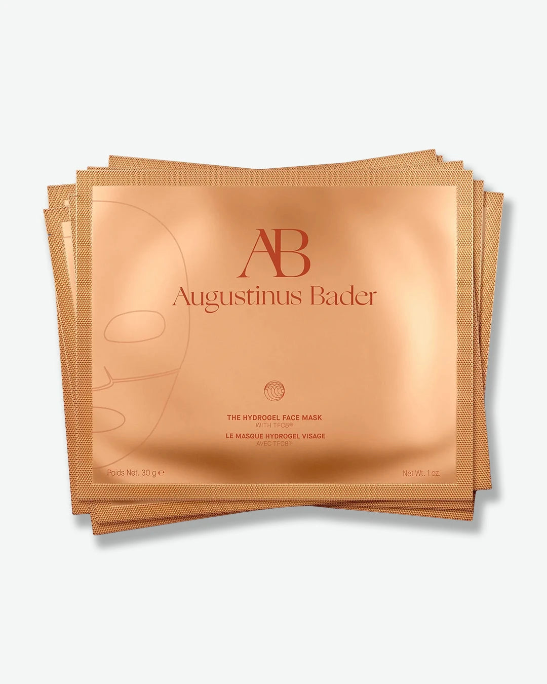 Augustinus Bader face mask packets on a white background