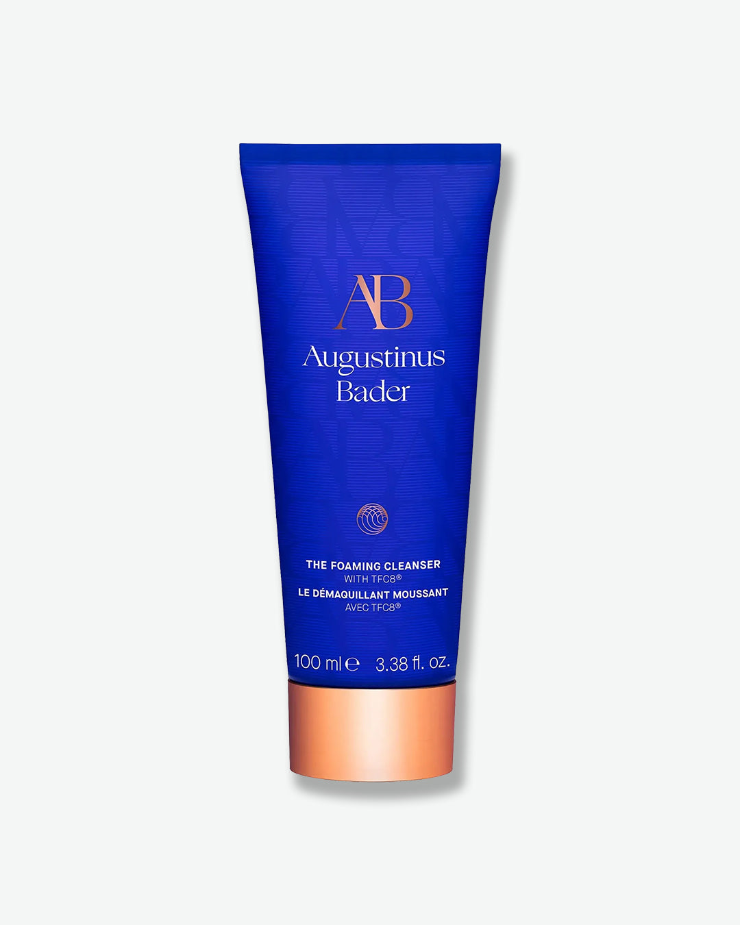 Blue tube of Augustinus Bader cleanser on a white background