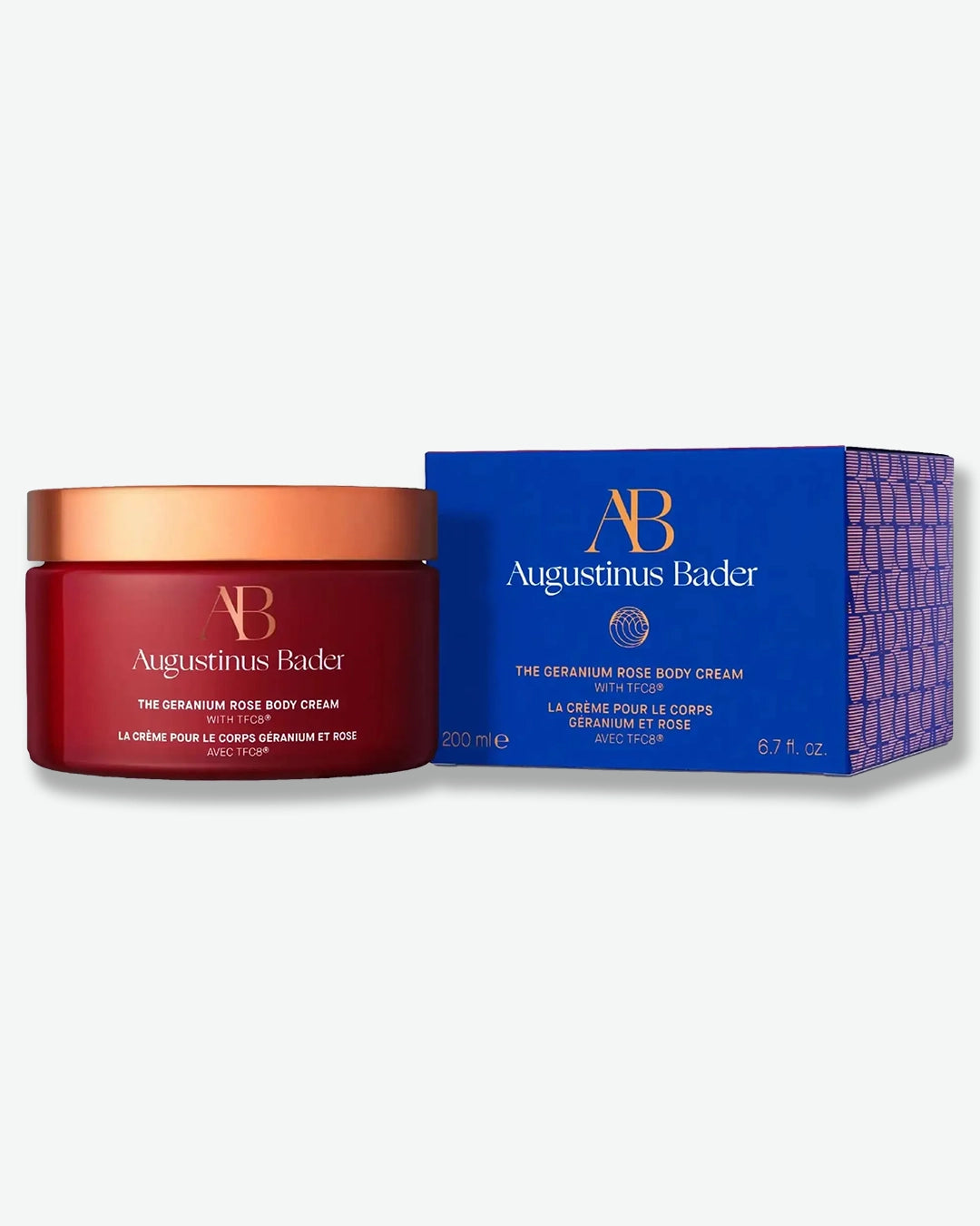 Augustinus Bader body cream jar and packaging on a white background