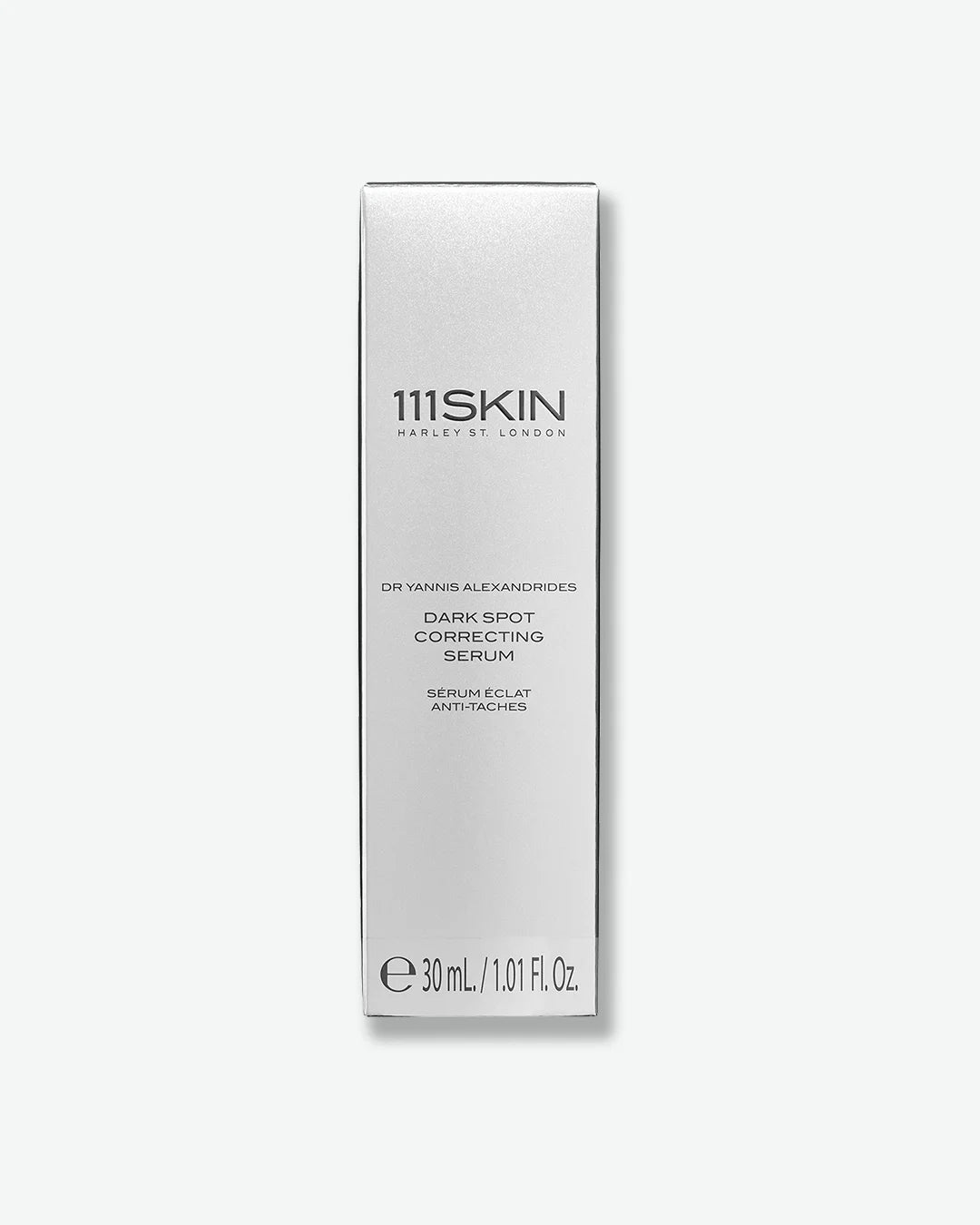 A white 111SKIN dark spot correcting serum packaging box on a white background