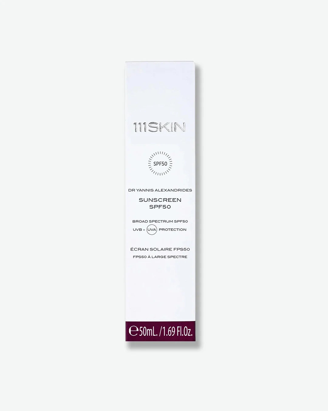 White 111SKIN sunscreen packaging box on a white background