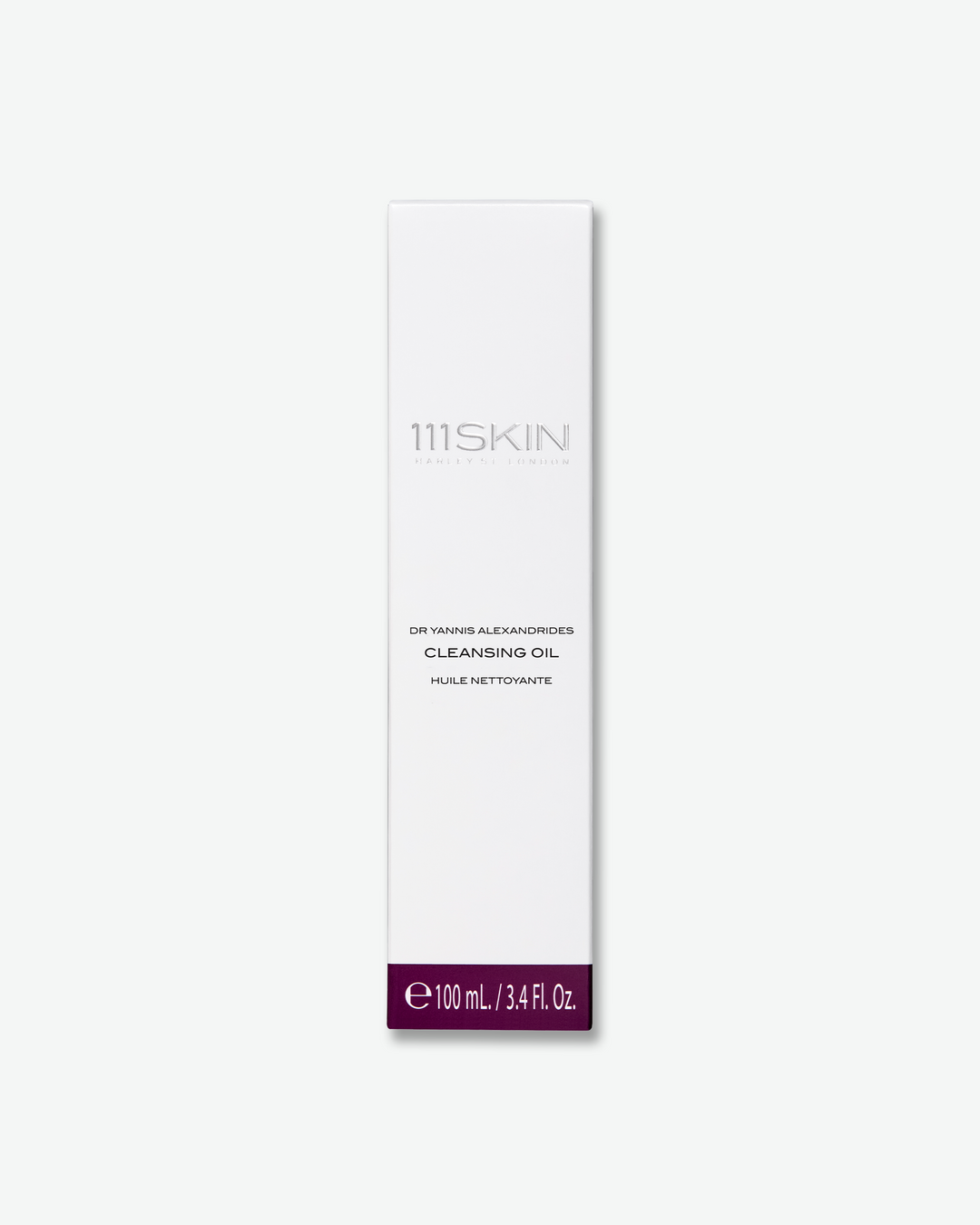The tall white outer cardboard packaging box for the 111SKIN Cleansing Oil, displaying a volume of 100 mL.