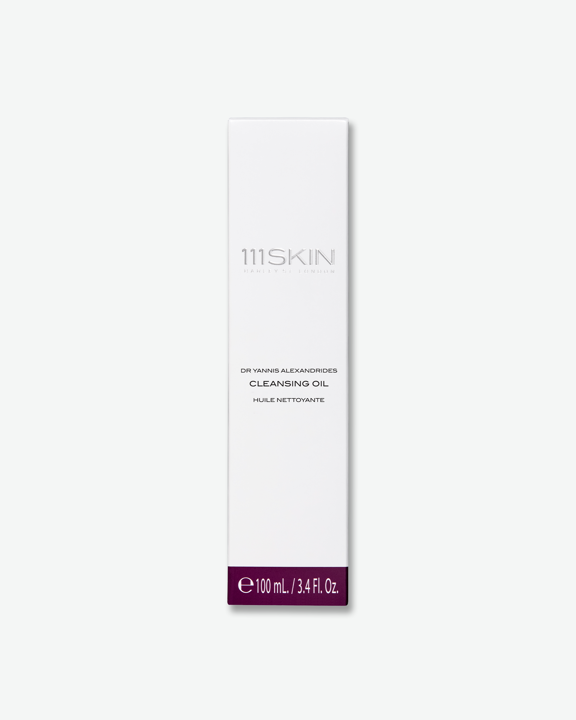 The tall white outer cardboard packaging box for the 111SKIN Cleansing Oil, displaying a volume of 100 mL.