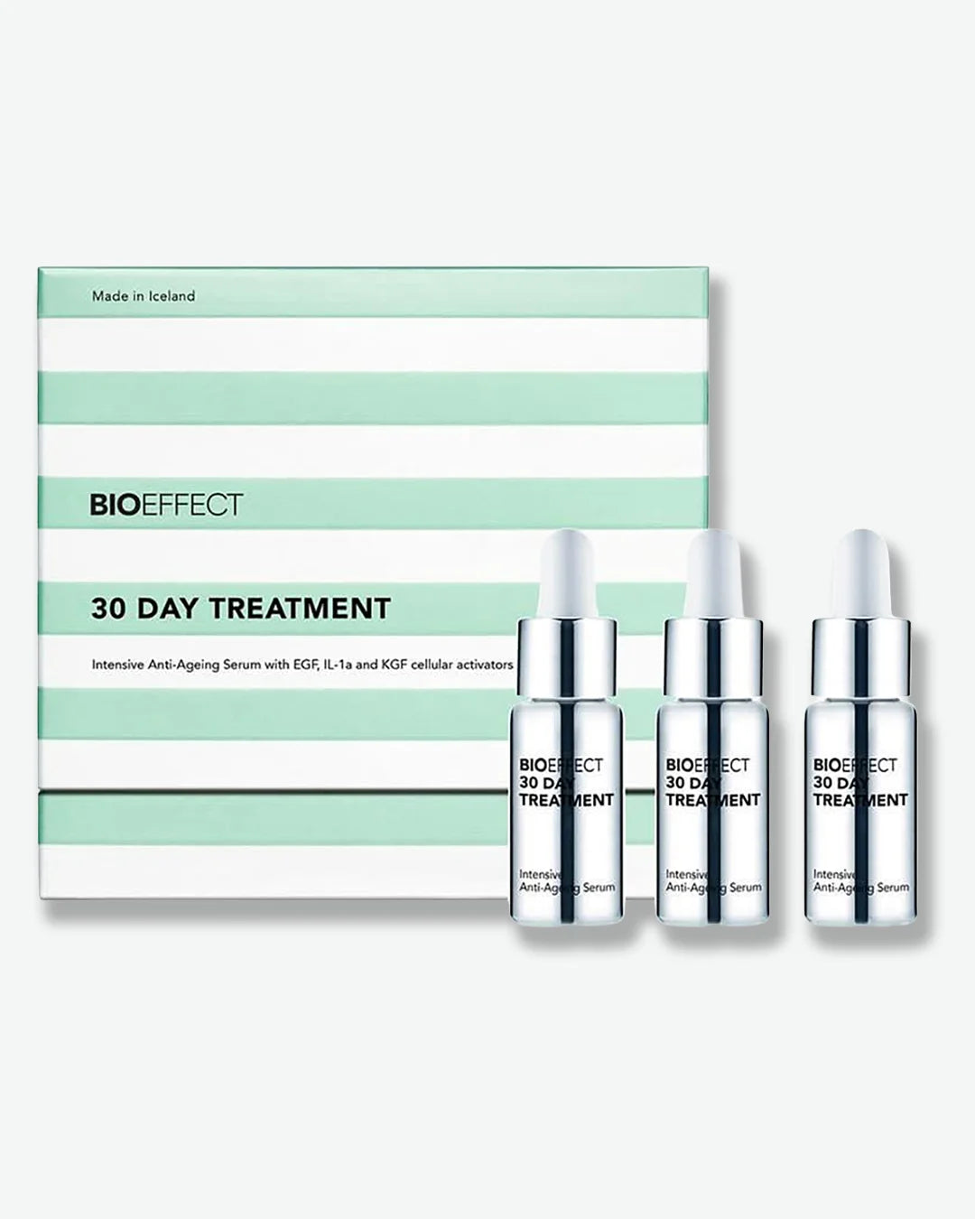 BIOEFFECT 30 Day Treatment with three serum bottles on a white background