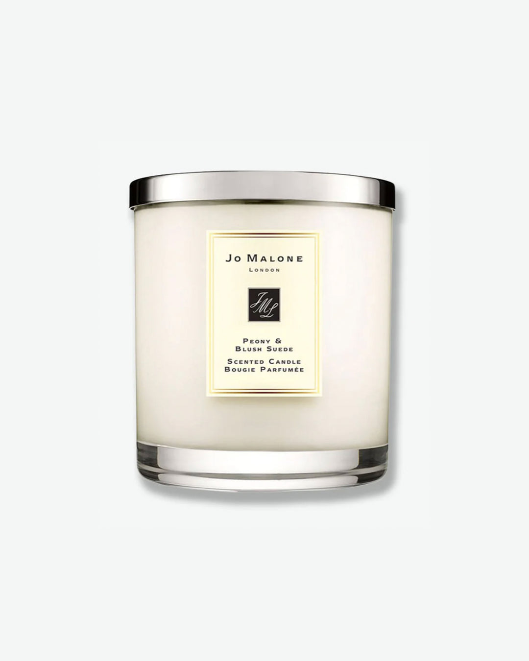 Jo Malone candle with a white label on a light gray background