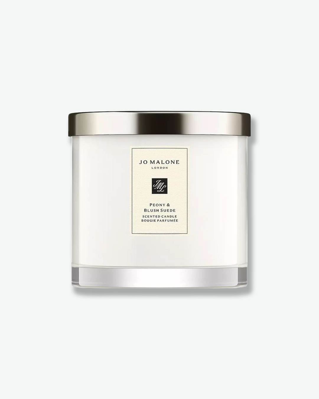 Jo Malone candle with a silver lid on a white background