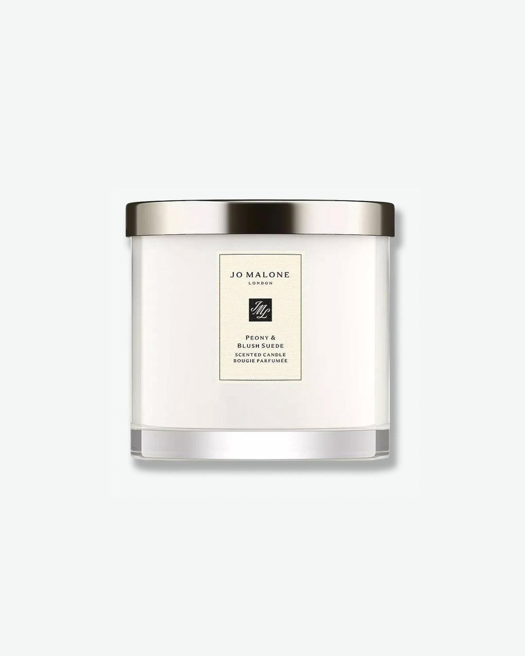 Jo Malone candle with a silver lid on a white background