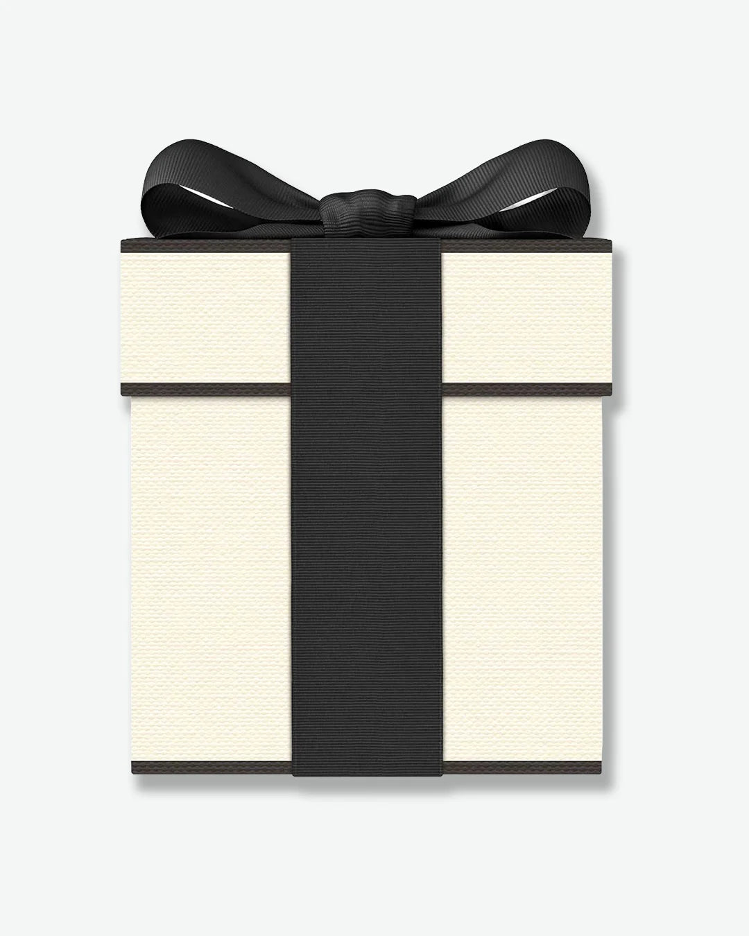 Signature Jo Malone London cream colored gift box with a black ribbon on a white background