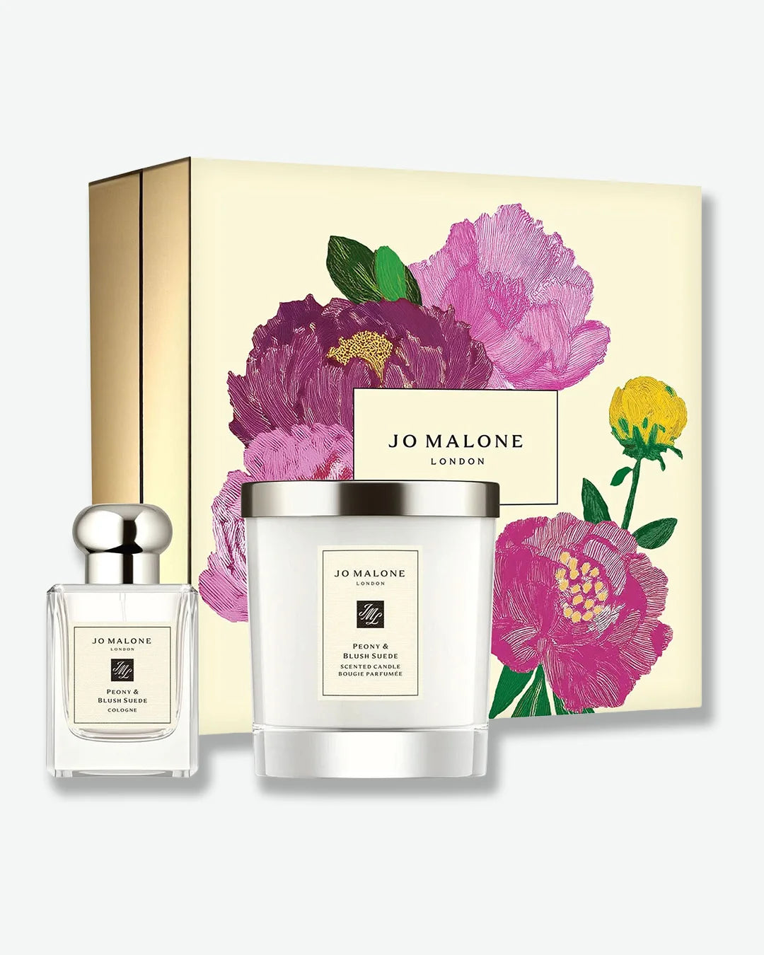 Jo Malone London perfume and candle set with floral design on the box