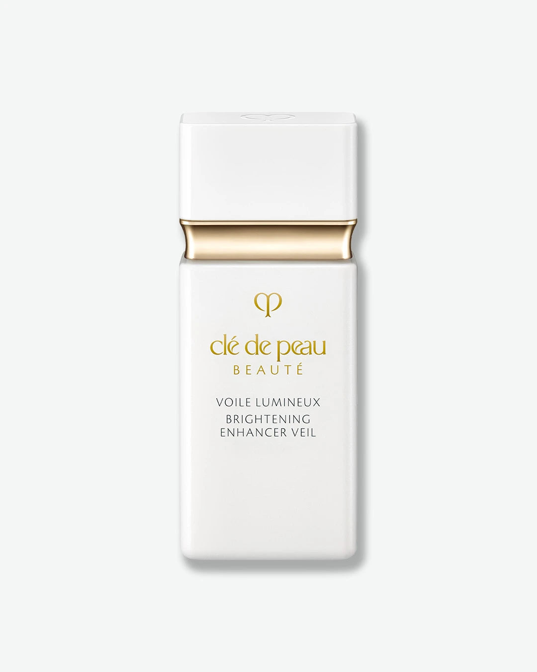 White skincare product with gold accents on a white background