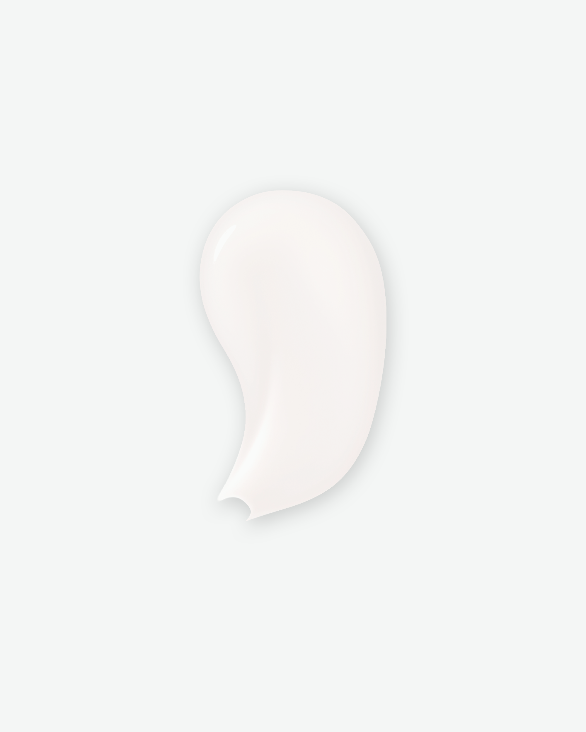 A thick, creamy white cosmetic smear or dollop of product, likely a cream or gel, centered on a very light gray background.