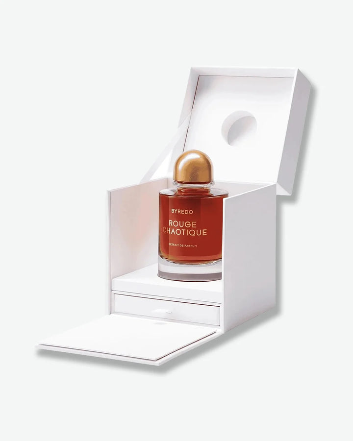 Byredo Rouge Chaotique perfume bottle in a white box on a white background